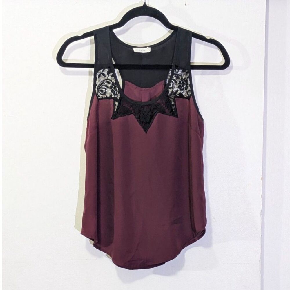 LUSH burgundy and black tank top with black floral lace sz. S